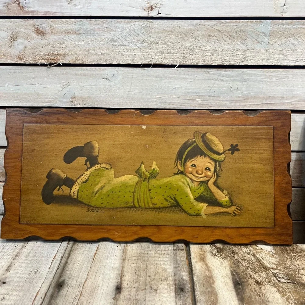 Vintage Dehnert Clown Wall Plaques Set Wood Retro Kids Room Decor Pair